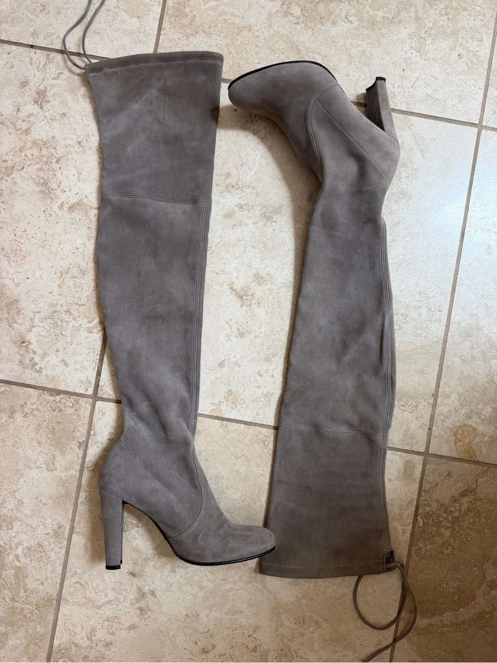 Stuart Weitzman Over-the-Knee Suede Boots in Light Taupe
